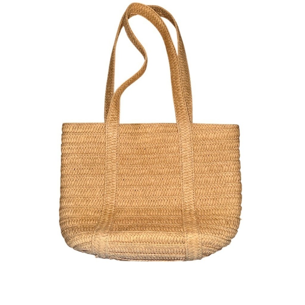 Draper James‎ Tote Shoulder Bag Womens L Natural Tan Zip Top Lined raffia purse